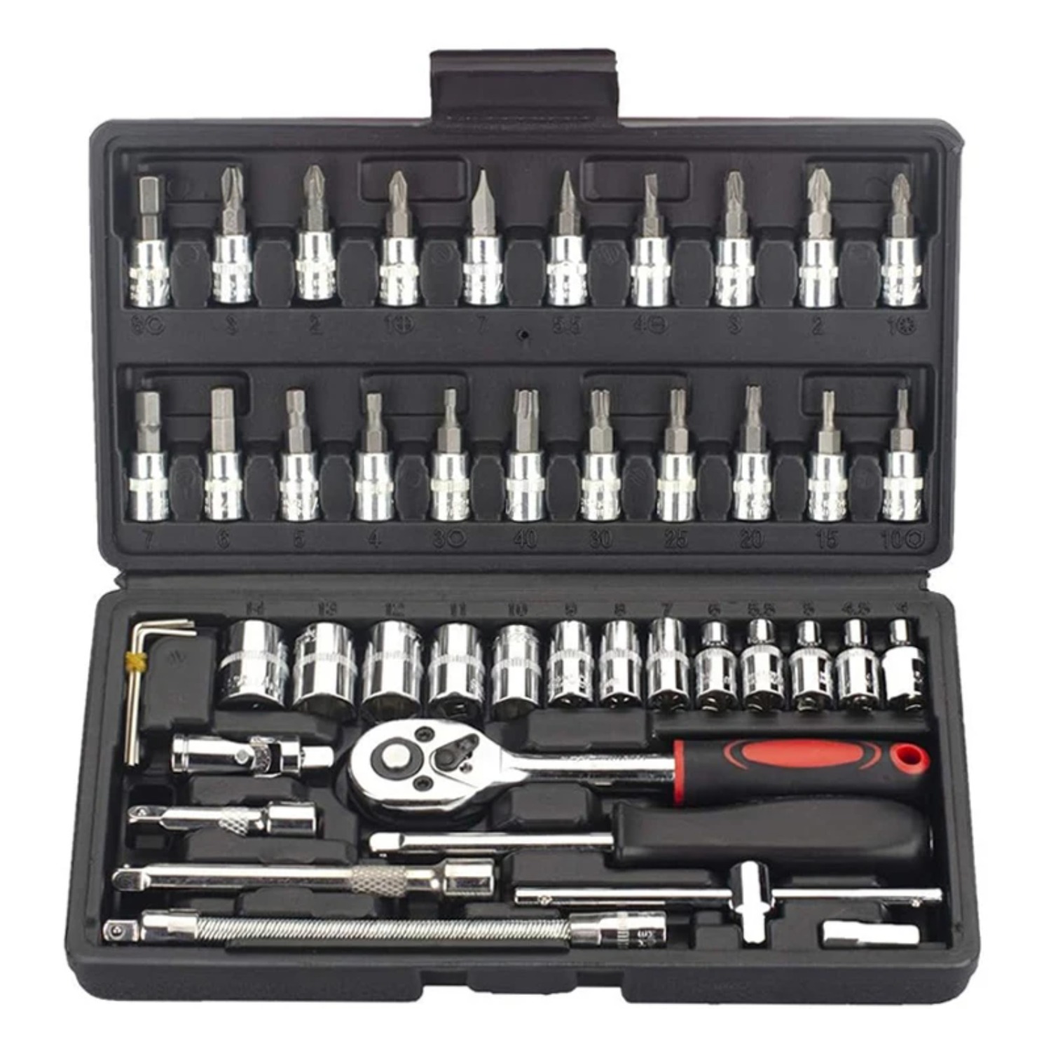 Car Accessories Workshop - 46-teiliger 1/4-Zoll-Steckschlüsselsatz mit Ratsche, Auto-Werkzeugset, Bit-Steckschlüsselsatz,