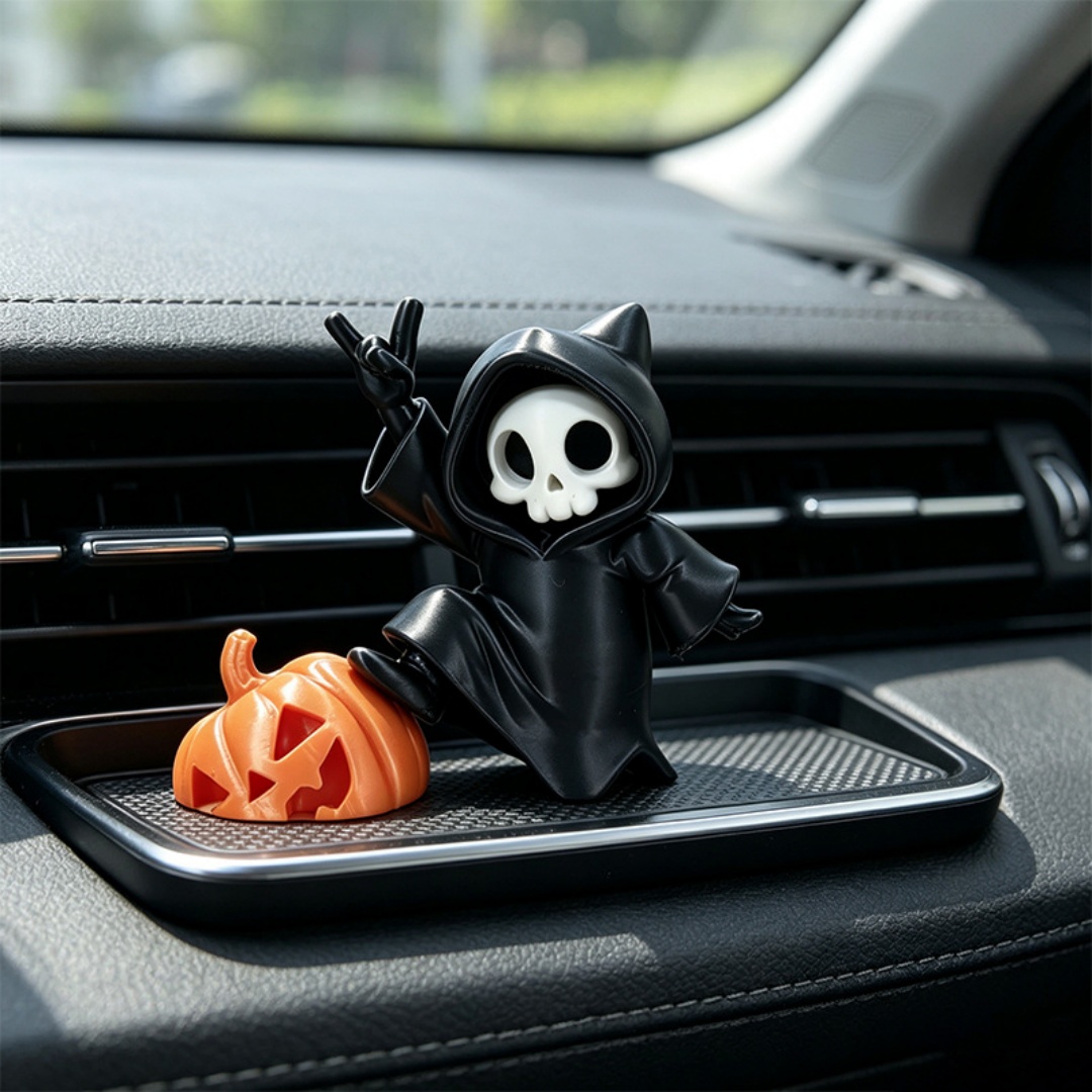 Car Accessories Oman - Katzenohren-Sensenmann Halloween-Figur 3D-Gedruckte Geister-Kürbis-Dekoration für Schreibtisch,