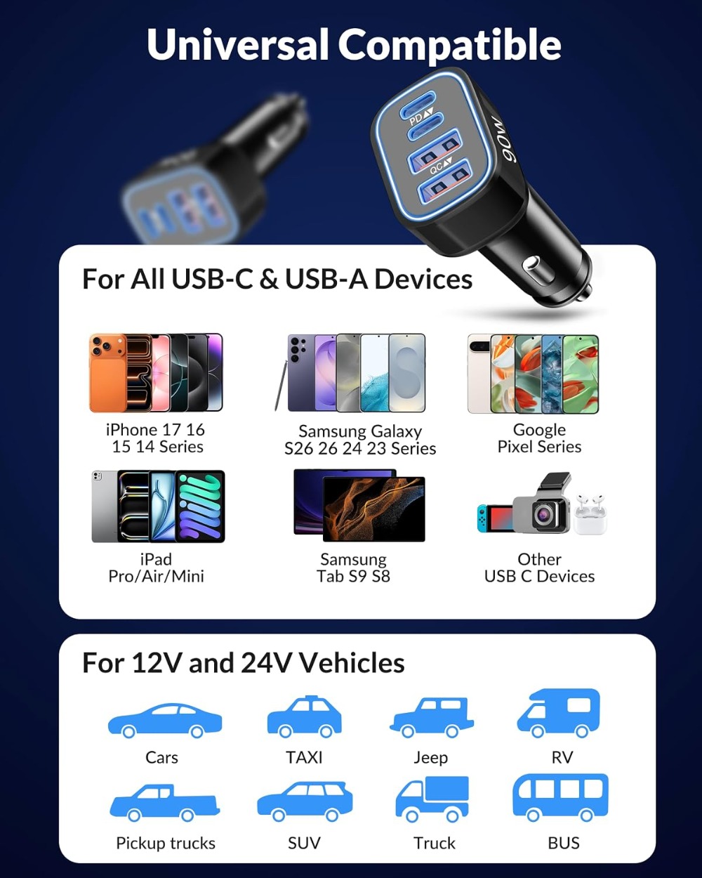 90W 4-Port Schnelles USB-C Aut – Car Accessories Qc Bewertung und Preis